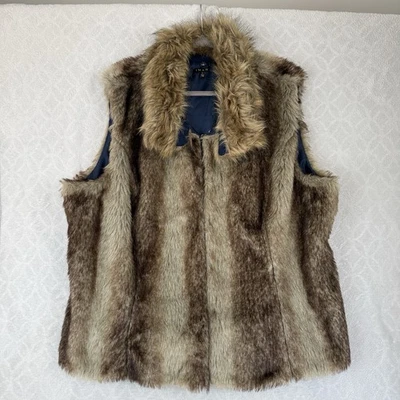 Iman Faux Fur Vest Womens 3X Brown Mobwife Grunge Indie Hipster Penny Lane Y2K - Image 1 of 4