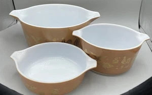 Set Of 3 Pyrex Early American Casserole Dishes NO Lids 1 Pt 1 Qt 2.5 Qt - Picture 1 of 15