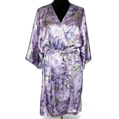 Gilligan & O’Malley Púrpura Lila Satén Floral Kimono Bata Talla XXL Foto 1 de 4