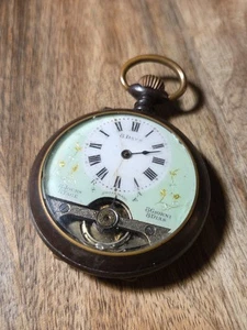 Antique 8 DAY MENS FANCY DIAL Pocket Watch Runs Not TESTED For Accuracy Lot 99 - Picture 1 of 7