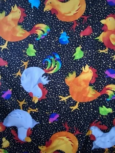 Rainbow Roosters Print Fabric By Julia Pinkham for Timeless Treasures 7 1/4 Yds - Picture 1 of 6