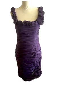 Women’s Dress Purple Sz 10 Barie Jay Form Fitting Ruffle Neckline Ruched Party - Picture 1 of 5