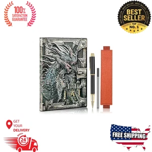 DND Dungeon and Dragon Notizbuch 3D geprägtes Leder Drachen Journal mit schwarzem Ba - Bild 1 von 1