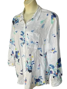 JOULES Sz 14 Jeanne Print Blouse FLAX LINEN Oversize Floral Artsy Watercolor - Picture 1 of 9