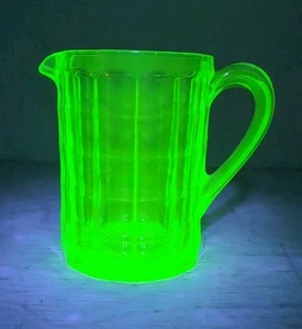 Vintage Heavy Uranium Glass Pitcher - Checkered Pattern - Picture 1 of 8