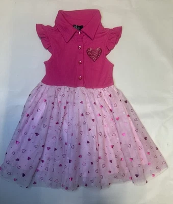 Vestido Pin & Violeta Niña Lujo Dulce Rosa Acanalado con Corazón Tul Vestido Con Volantes. Foto 1 de 3