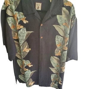 Camisa Jamaica Jaxx Negra Hawaiana Hojas Verdes y Doradas 100% Seda M Funciona XL - Imagen 1 de 4