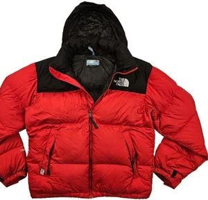 *HOT VTG Men's THE NORTH FACE @ 700 NUPTSE DOWN HOODED PUFFER RED BLACK Jacket M - Picture 1 of 19
