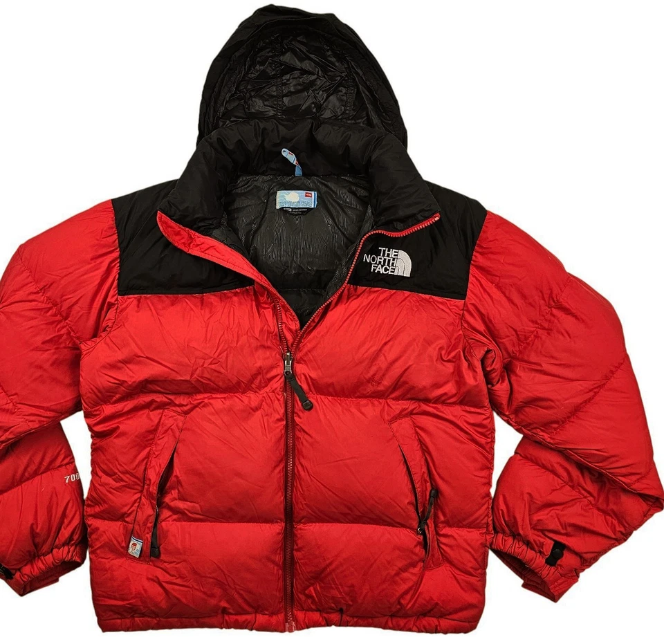 *HOT VTG Men's THE NORTH FACE @ 700 NUPTSE DOWN HOODED PUFFER RED BLACK Jacket M - Image 1 of 4