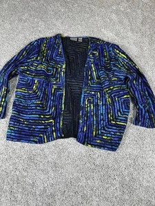 Chico's Size 3 Mesh Open-Front Jacket Teal Blue Yellow - Picture 1 of 12