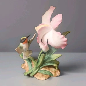 Vintage 1985 Homco Masterpiece Hummingbird on Pink Orchid Signed Mizuno. EUC 7x5 - Picture 1 of 5