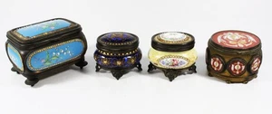 Antike französische Emaille & Porzellan Schmuck / Schmuckschatullen um 1880 - Bild 1 von 15