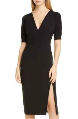 NOVO Vestido Bainha Tecido Altuzarra Decote V Manga de Malha Preto - Tamanho 36 #D3645 - Imagem 1 de 4