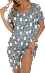 ENJOYNIGHT Womens Nightgowns Cotton Sleepwear Plus Size Sleep Shirt Short Sleeve - Picture 1 of 6