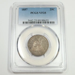 1857 P PCGS VF25 - Silver Seated Quarter 25C US Coin #50146A - Picture 1 of 2