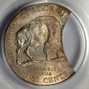 2005 PCGS MS66 26% Clipped Planchet Bison Nickel Mint Error Colorful Toning Rare - Picture 1 of 4