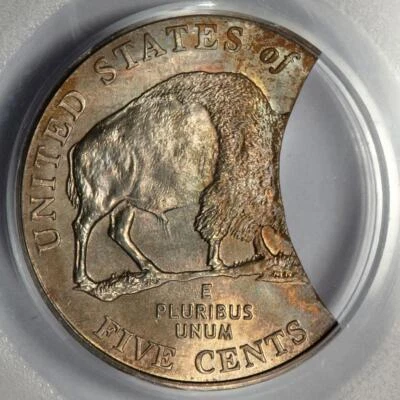 2005 PCGS MS66 26% Clipped Planchet Bison Nickel Mint Error Colorful Toning Rare - Image 1 of 4