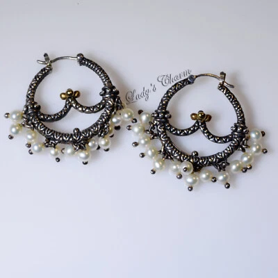 🦋 Barbara Bixby White Freshwater Pearl Sterling Silver 18K Gold Earrings - Image 1 of 3