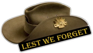 Anzac Day Slouch Hat Lest We Forget Australian Army Car Decal Bumper Sticker - Picture 1 of 1