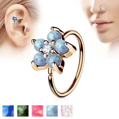 Ópalo CZ Flor Oro Rosa IP Helix Tragus Rook Snug Daith Aro Nariz Anillo Piercing Foto 1 de 2