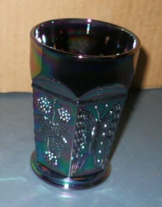 FENTON GLASS CARNIVAL AMETHYST BUTTERFLY & BLACKBERRY TUMBLER MARKED - Picture 1 of 5