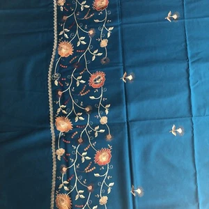 100% Pure Wool Kashmiri Hand Embroidered Shawl Wrap Scarf Stole Teal 41” X 79” - Picture 1 of 3