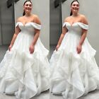 Plus Size Organza Wedding Dresses White Elegant Off Shoulder Ruching Bridal Gown