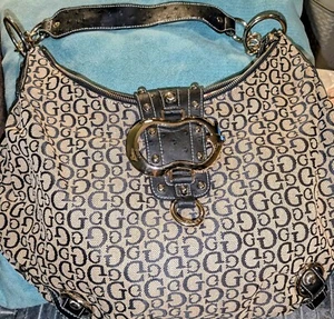Bolso HOBO de hombro de lona de cuero marrón/bronceado con logotipo Guess de colección **LEER POR FAVOR - Imagen 1 de 17