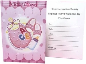 Babyparty Einladungen Rosa Mädchen Lätzchen Einladungen Party Zubehör 12 Stück - Bild 1 von 2