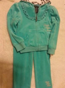 Calvin Klein Jeans Kleinkind Velours Trainingsanzug - Mädchen 18M türkisblau Kapuze (neu mit Etikett) - Bild 1 von 1