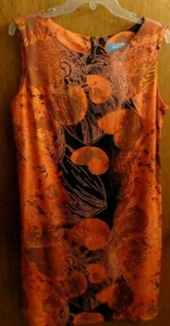 Abito donna Kai Hawaii arancione nero stampa conchiglia tropicale L 40" petto - Foto 1 di 4