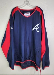 Vtg Majestic Atlanta Braves Men XXL 2X MLB Poly Navy Windbreaker Mesh Back EUC - Picture 1 of 19
