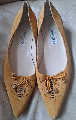 Vintage Jimmy Choo Mustard Suede Ballerina Flats Sz 10 / 40 MSRP $480 - Image 1 of 4