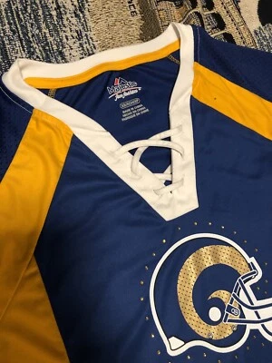Majestic Women's Los Angeles Rams Draft Me Jersey Size Medium Rhinestones EUC - Image 1 of 4
