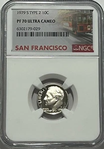 1979 S TYPE 2 GEM PROOF ROOSEVELT DIME NGC PF70 ULTRA CAMEO 10C TROLLEY LABEL - Picture 1 of 3