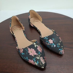 Report D'orsay Floral Flats Women 9 Black Pink Slip On Shoes Pointed Toe - Picture 1 of 9