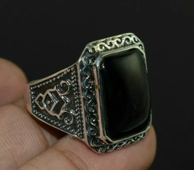 Anello vintage in argento sterling 925 massiccio a forma di cuscino pietra on... - Immagine 1 di 3