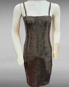 Vestido ceñido al cuerpo de lentejuelas con rejilla glamurosa de bronce - Imagen 1 de 3