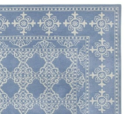 Trellis Blue Oriental Oushak 8'x10' Floral Hand-Tufted 100% Wool Area Rug Carpet - Image 1 of 4