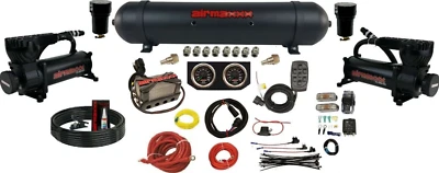 airmaxxx Air Ride Suspension Kit 3/8 Manifold 580 Black Compressors & Spun Tank - Image 1 of 4