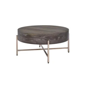 ACME Weyton 1-Drawer Round Wooden Top Coffee Table in Light Brown and Champagne - Picture 1 of 3