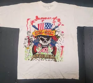 VTG 1992 METALLICA GUNS N ROSES TOUR T-SHIRT NEW BUT FLAWED Deadstock XL - Picture 1 of 10