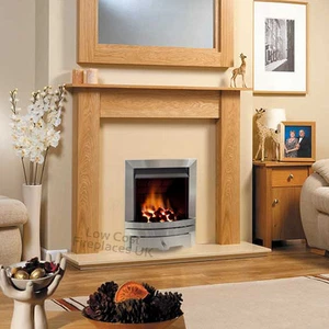 GAS OAK WOOD SURROUND CREAM STONE MARBLE SILVER COAL FIRE FIREPLACE SUITE 48" - Picture 1 of 2