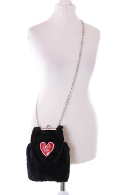 LB-249-2 Schwarz Plüsch Herz Henkel Umhänge Tasche Lolita Pastel Goth Kawaii - Bild 1 von 4
