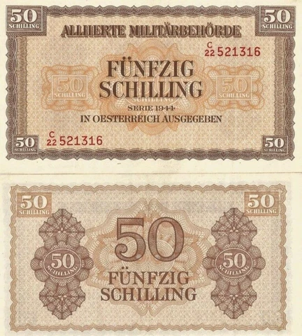 25 PCS Austria, Allied Occupation, 50 shillings, 1944, WWII, Banknotes P109 Cover