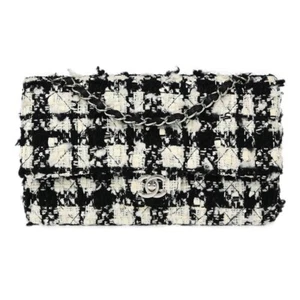 Chanel White Black Tweed Medium Classic Double Flap Shoulder Bag 153379 - Picture 1 of 11