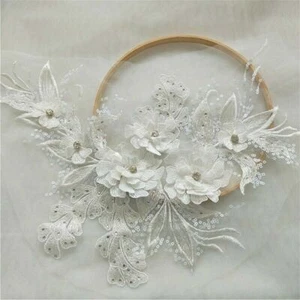 Embroidery Lace Applique 3D Sequin Patch DIY Wedding Dress Sewing Trimming Craft - Picture 1 of 22