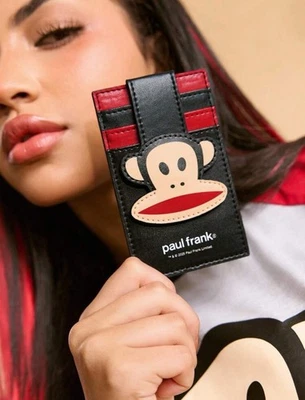 New PAUL FRANK Logo JULIUS Monkey Wallet Credit CARD HOLDER Faux leather RED - Image 1 of 4