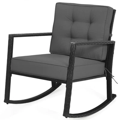 Patiojoy Rattan Rocker Chair Outdoor Glider Rocking Chair Cushion Lawn Grey Foto 1 de 4
