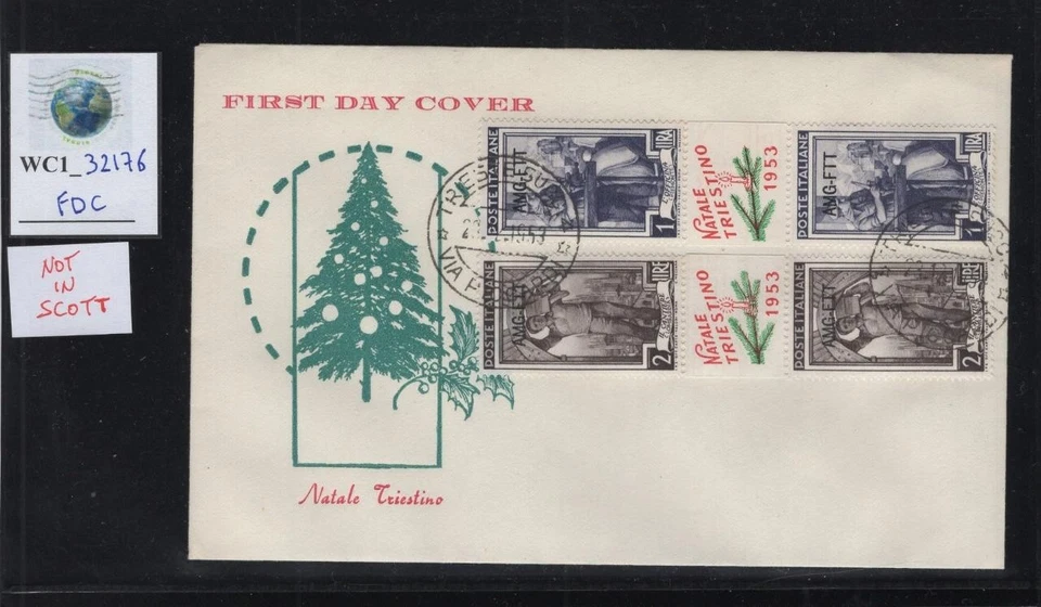 WC1_32176. TRIESTE FTT. Very rare FDC w. 1L.,2L. NATALE TRIESTINO. Not in Scott - Image 1 of 1